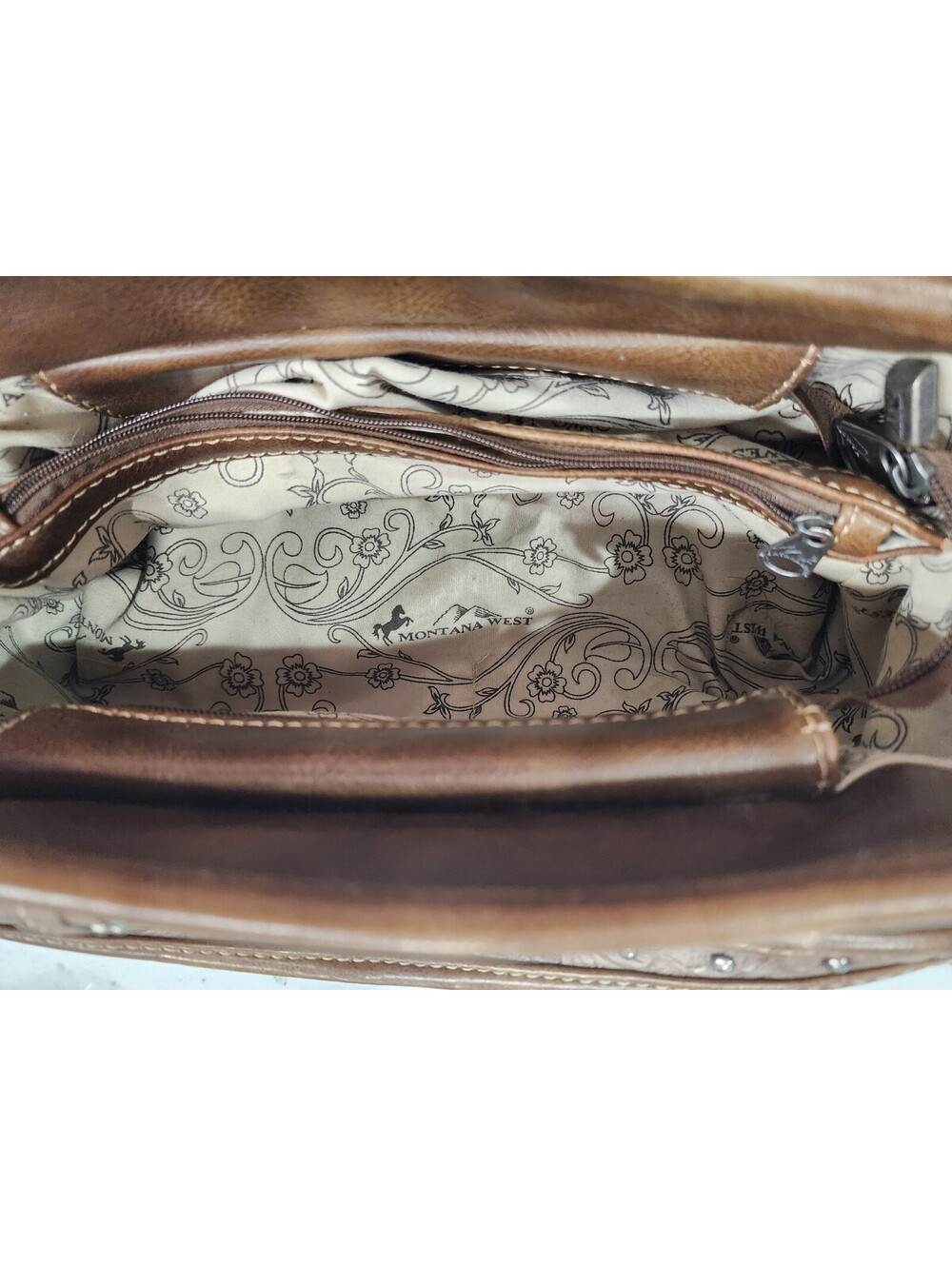 Montana West Brown Leather Handbag with Turquoise Accents and Studded Detailing - Picture 5 of 9